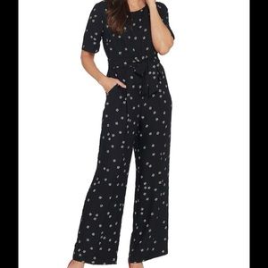 Vince Camuto Women's Elbow Sleeve Ditsy Re-Set Belted Jumpsuit
